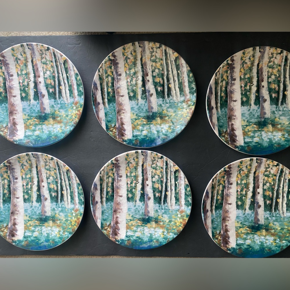 Pier 1 Ironstone Birch Tree Forest Appetizer Salad Dessert Plates set of 6